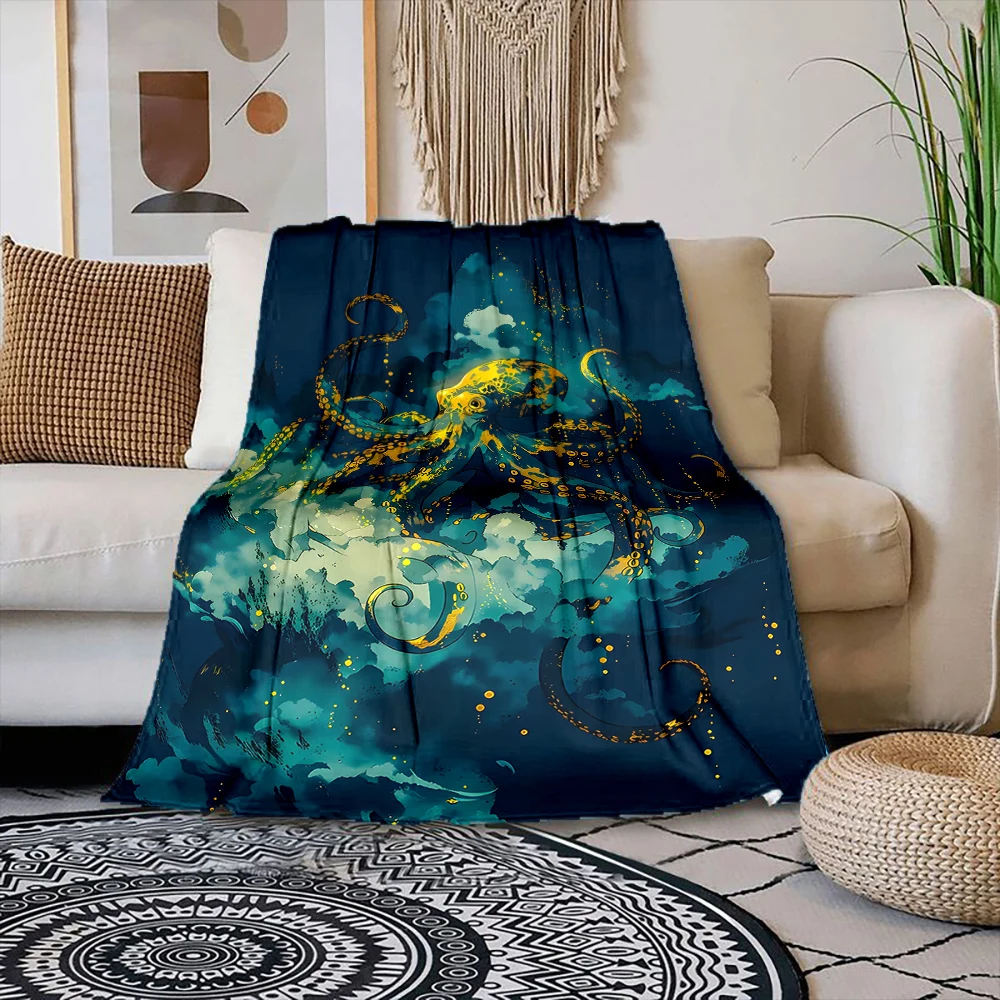 Multiple sizes Octopus floating in clouds Print Blanket Warm Soft Suitable for All Seasons for Home Sofa Travel Camping Picnics