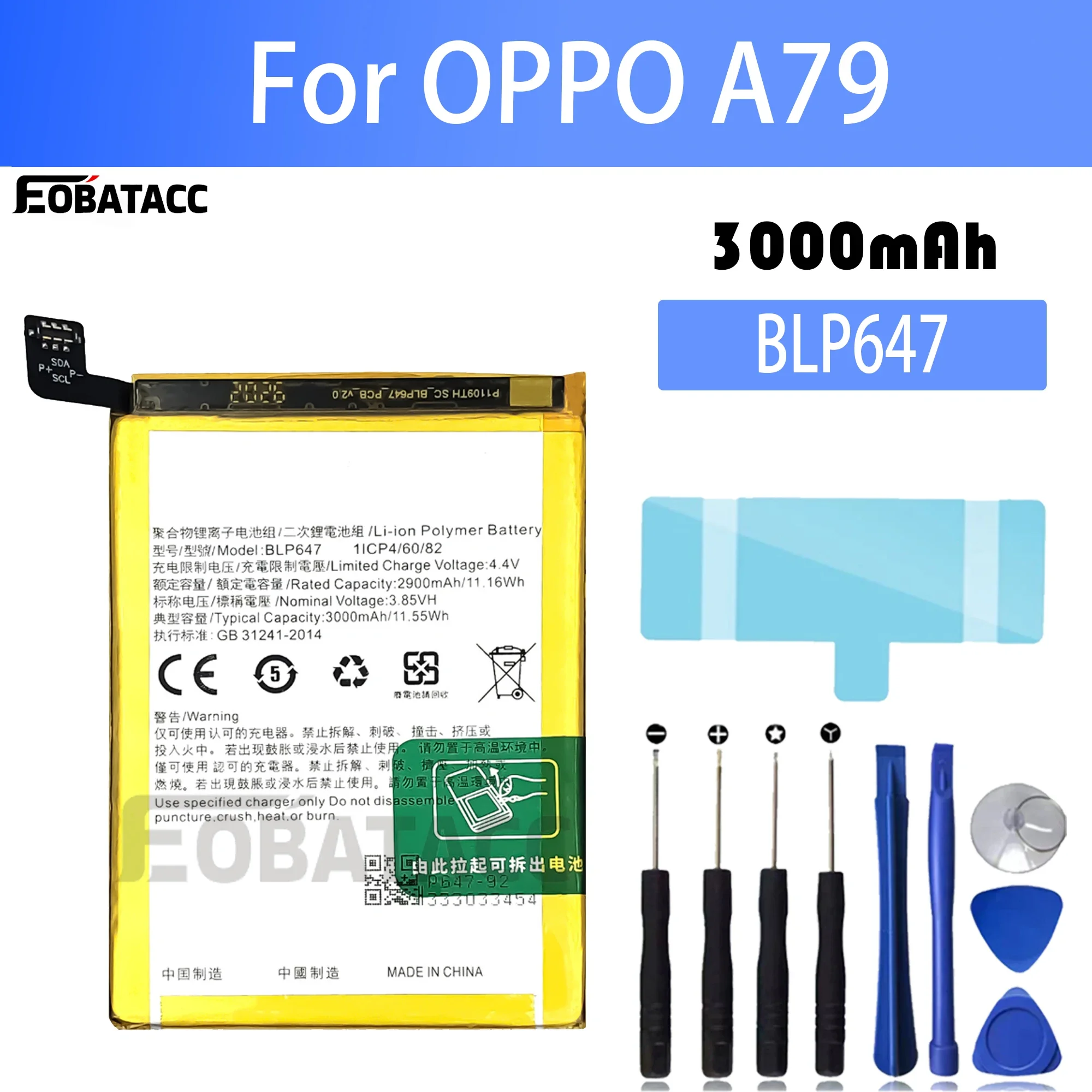 

100% New Original Battery BLP647 For OPPO A79 Battery + Free Tools