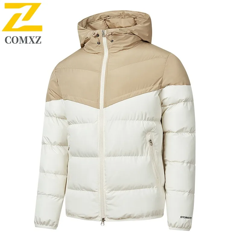 COMXZ Men Casual Color Block Hooded Jacket 2025 European and American Style New Thick Warm Cotton-Padded Winter Cold-proof Coat