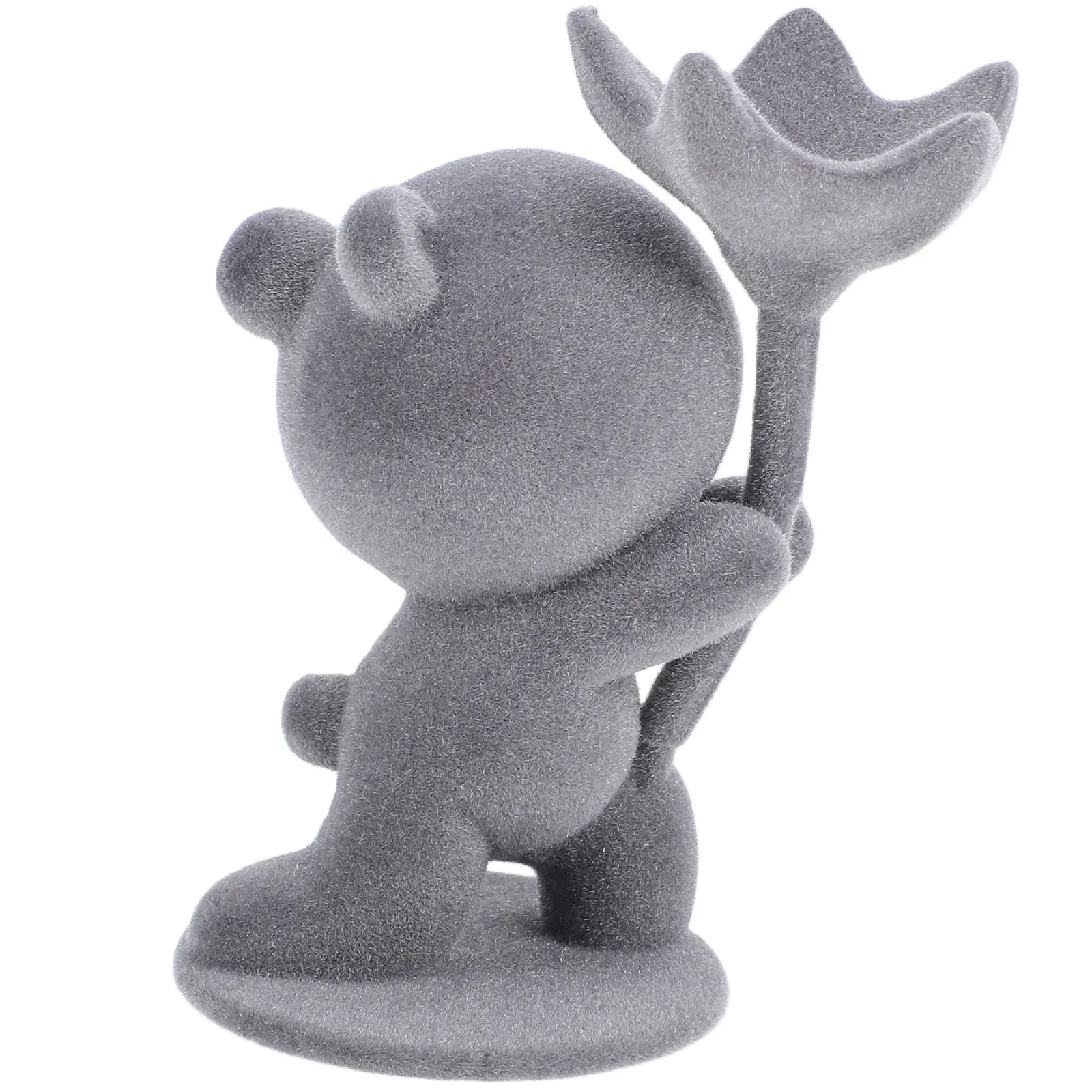 

Flocked Bear Figurine for Home Decor Bedroom Grey Teen Girls Gifts Valentine Proposal Scene Mantel Desk Accessories