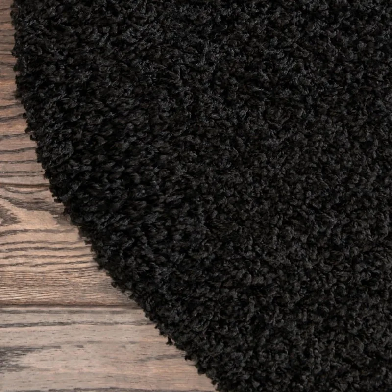 Uniek Weefgetouw Massief Shag-Inzamelingskleed (6 '1 "Rond, Gitzwart)