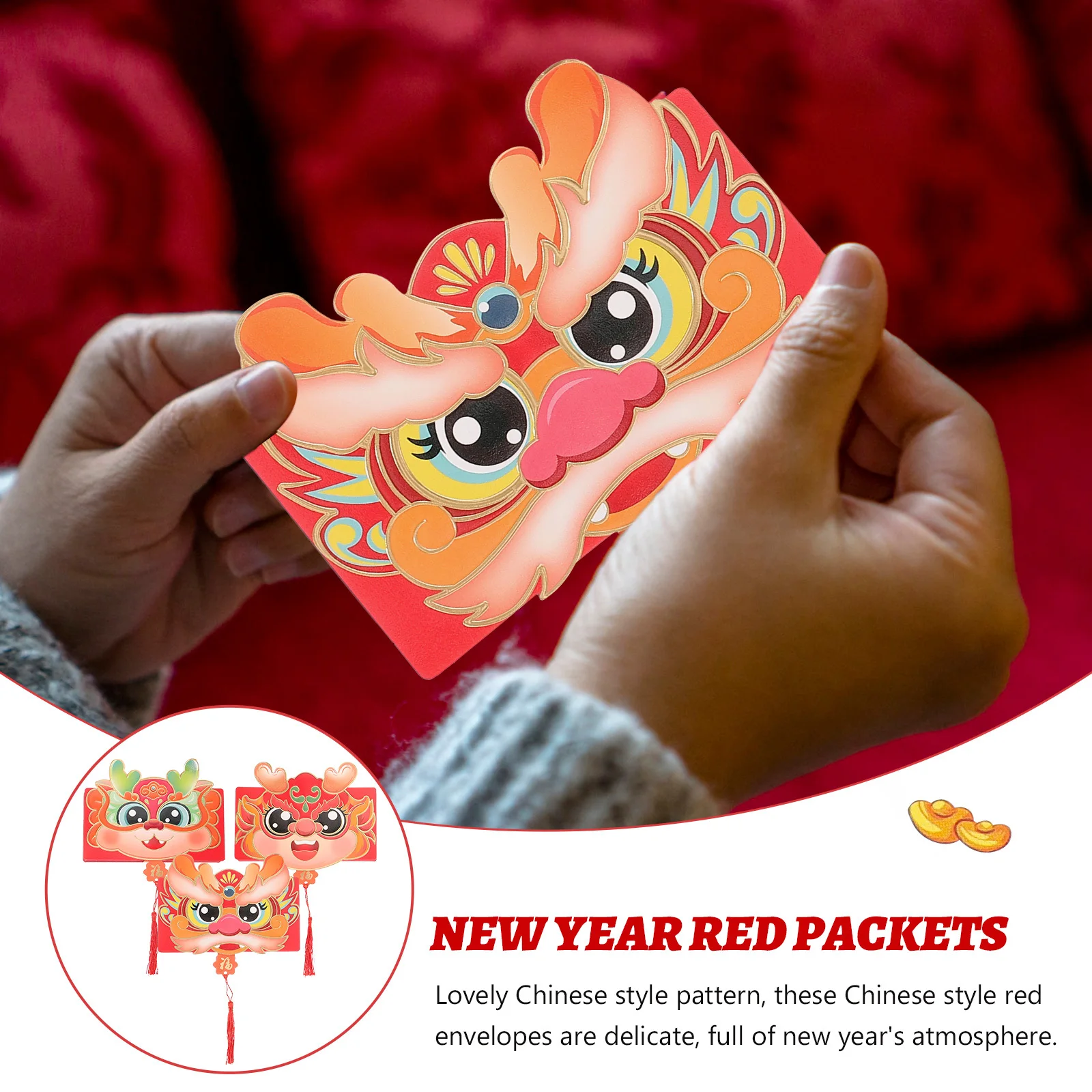 

3 шт., китайские красные конверты, бумажный красный пакет, год кошелька, весенний фестиваль, подарок на удачу, год конвертов