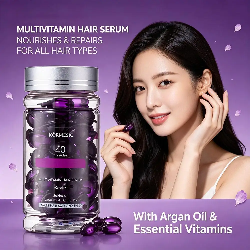 100ML Keratin Hair Oil Serum for Dry Damaged Color Treated Hair Care, 40 Capsules Moroccan Oil Multi Vitamin Hair Essential Oil