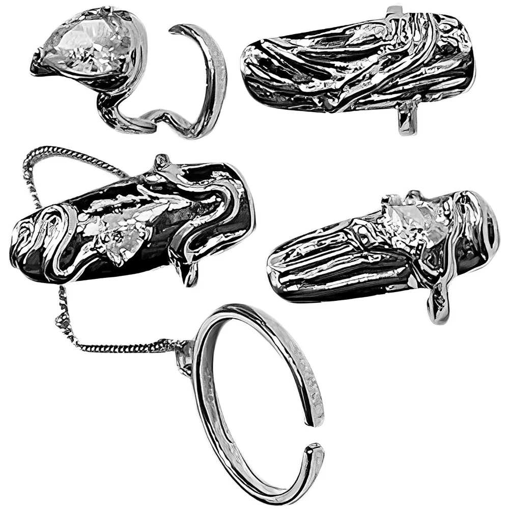 Anel ajustável para mulheres, 4 unidades, meninas, strass, ponta de dedo, cristal aberto, joias de decoração, liga, acessório de arte de unha
