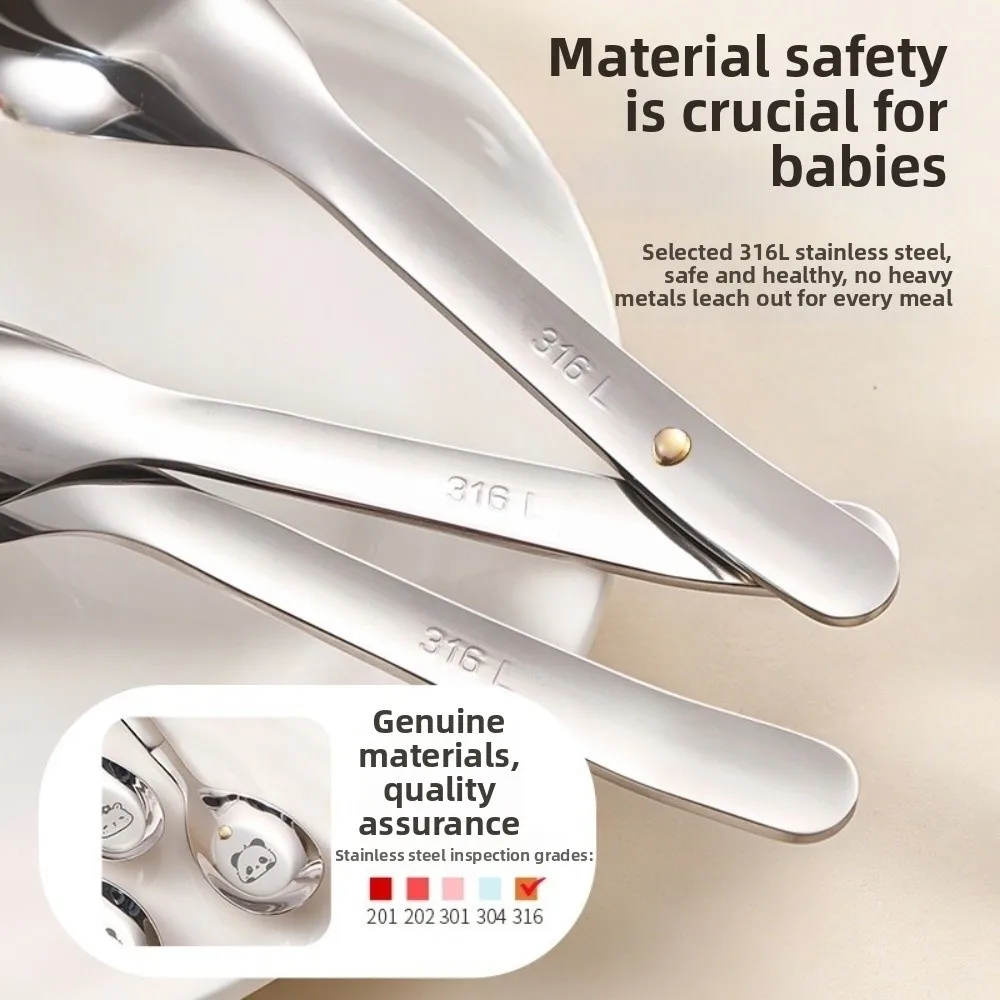 316 Stainless Steel Feeding Spoon Panda Pattern Capybara Pattern Toddler Training Spoon Cartoon Animal Pattern