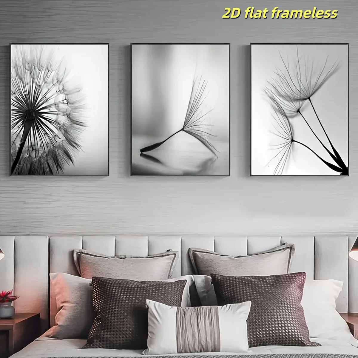 3 Black and White Dandelion Art Canvas Posters, Elegant Home Wall Decoration 2D Flat Printing Frameless Painting