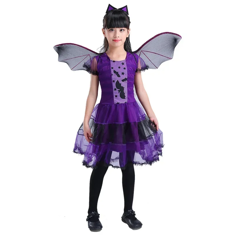 1. Kinder-Rollenspielkleid Mädchen Fledermaus-Cosplay-Tutu-Kleid mit Flügeln und Stirnband Halloween-Kostüm für Karneval-Verkleidungsparty – Detail 7
