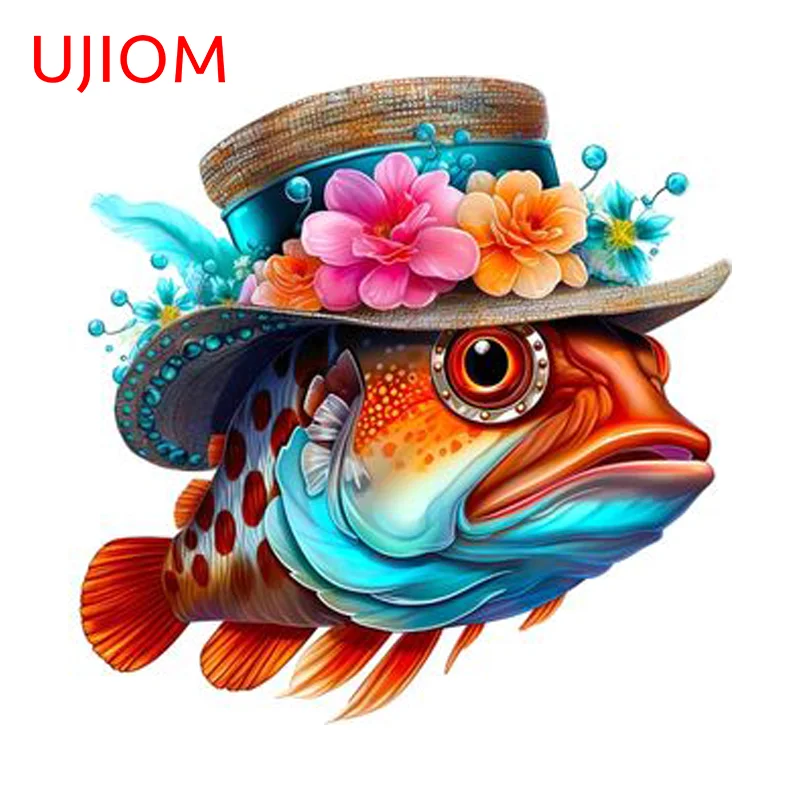 UJIOM Colorful Fish With Hat Wall Stickers Funny Game Room Veneer Refrigerator Decals Waterproof Vinyl Art DIY Home Decoration