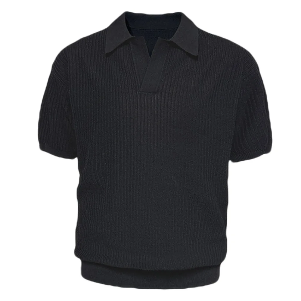Short Sleeve Knitted Sweater Men's POLO Shirt V-Neck Business Lapel T-Shirt Ice Silk