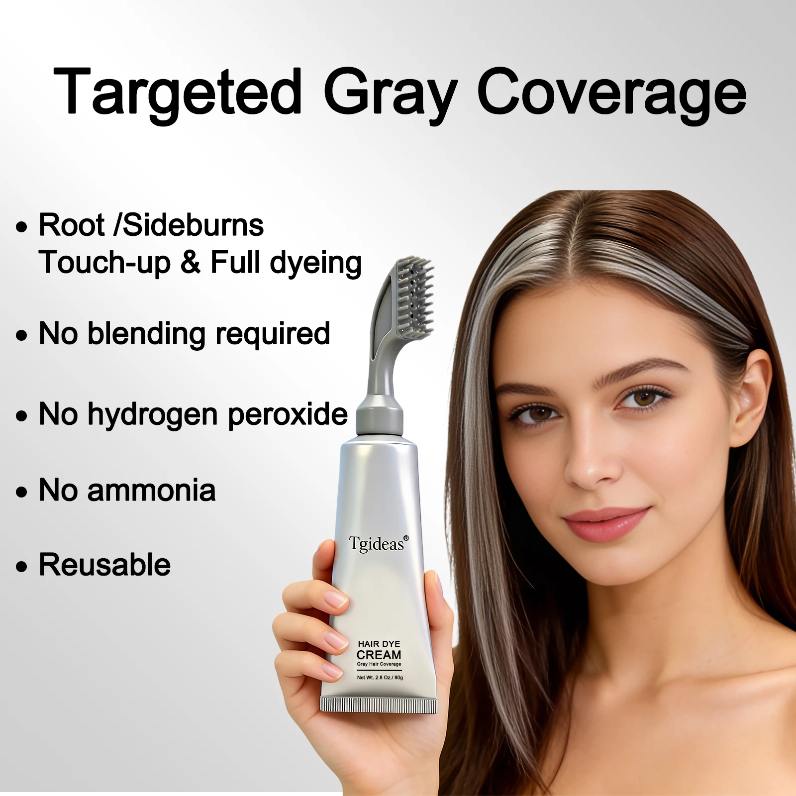 Tgideas Hair Dye Comb / Hair Dye Cream -Portable Home Use & Hyaluronic Acid, 100% Gray HairCoverage, Black & Br
