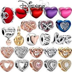 New Disney Charms Love Heart Family amorek Charm koralik Fit oryginalny bransoletka Pandora kobiet DIY biżuteria pamiątkowy prezent