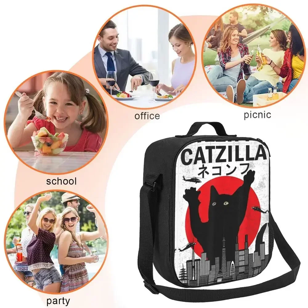 Изолированная сумка для обеда Catzilla, японский стиль заката, подарок для любителей кошек, котят, портативный термохолодильник, ланч-бокс для еды, школьный