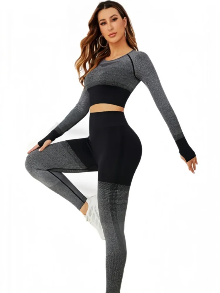 2024 Women\'s 2pcs Gym Yoga Suit Tight Fitting Sports Set Workout Breathable T Shirts Bra Tank Top Loose Bell-bottoms Leggings