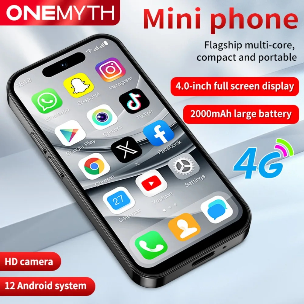 ONEMYTH M17 Pro Mini Smartphone 4G Dual SIM 4" HD Mobile Phone 2000mAh 2GB+16GB Android 12.0 Play Store Small Cellphone Face ID