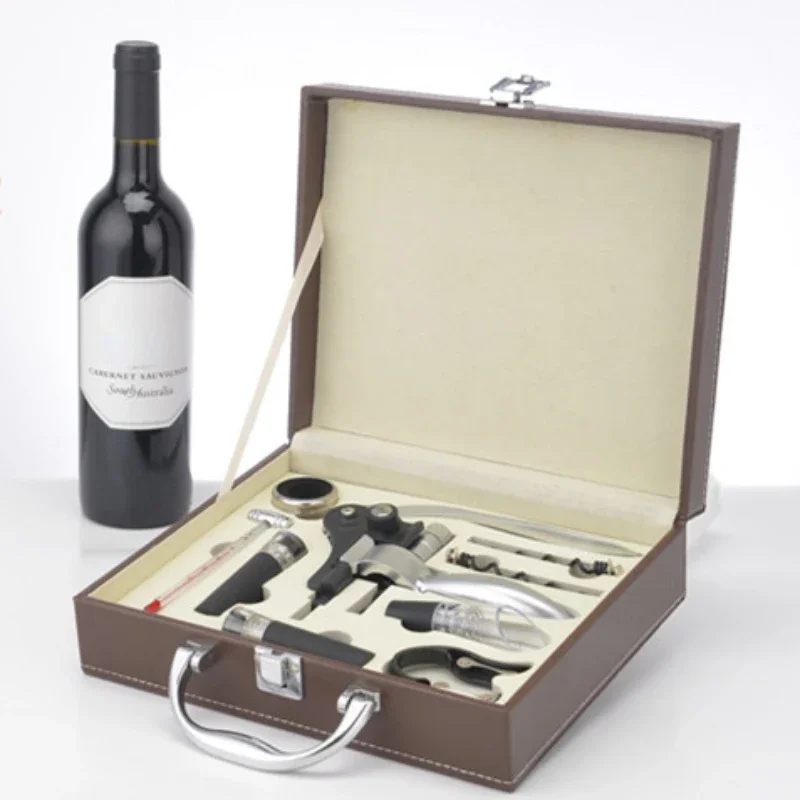 

Wine Corkscrew Gift Set Wooden Box Nine-Piece Set Set Gift Box Leather Box Screwdriver Cork