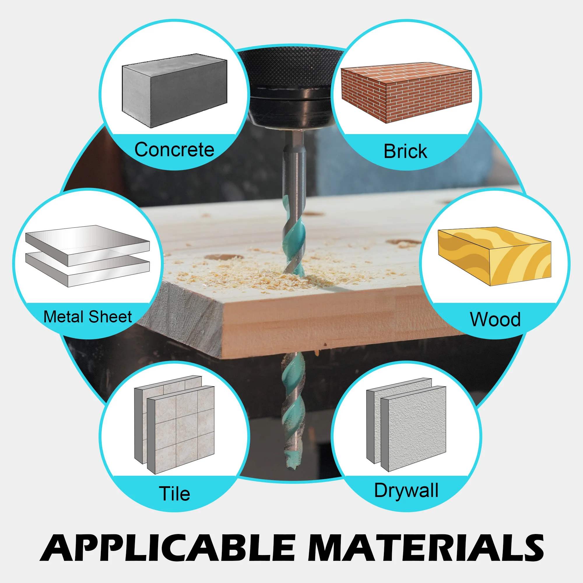 5PCS Set di punte da trapano per muratura in metallo duro Punta da trapano per calcestruzzo Punta da trapano con codolo esagonale per mattoni/cemento/piastrelle/blocco/plastica/vetro/legno/metallo