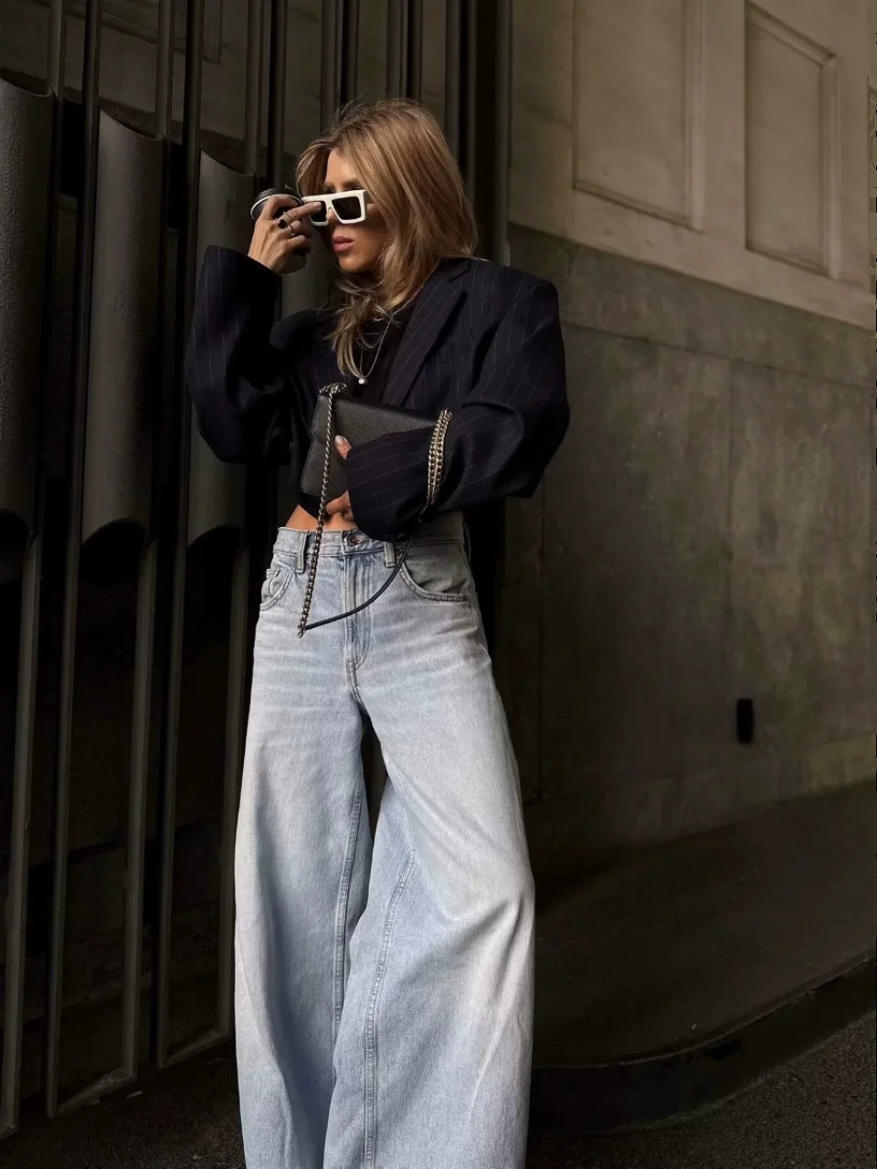 Damskie dżinsy z szerokimi nogawkami i obniżonym stanem, prosty krój, luźny krój, styl amerykański retro, długie spodnie z denimu.