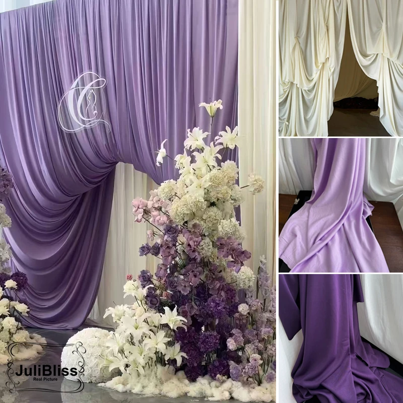 

Romantic Lilac Purple & Creme Flowing Fabrics for Bridal Shower Soft Drapes Wedding Decor Curtains Tablecloth Backdrops Material