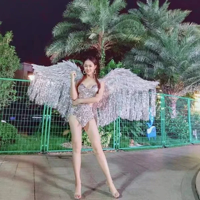 Wings Oversized Adult Silver Feather Wings Decorated Nightclub Performance Props Photo Wedding Photography Props