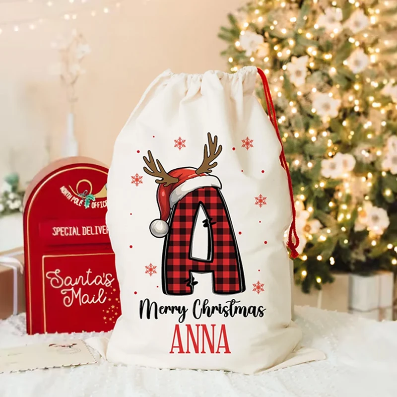 

Personalised Merry Christmas Drawstring Gift Toy Bag Custom Santa Sack for Kids Merry Xmas Holiday Party Decoration Accessories