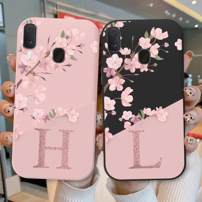 Pink Flower Case For Samsung Galaxy A20E Phone Cover Soft Silicone Initial Letter Fashion Shell Coque For Samsung A 20E Fundas