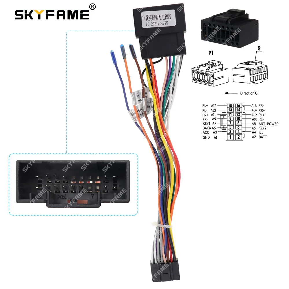 SKYFAME Car 16pin Wiring Harness Adapter Android Radio Power Cable For Buick Excelle