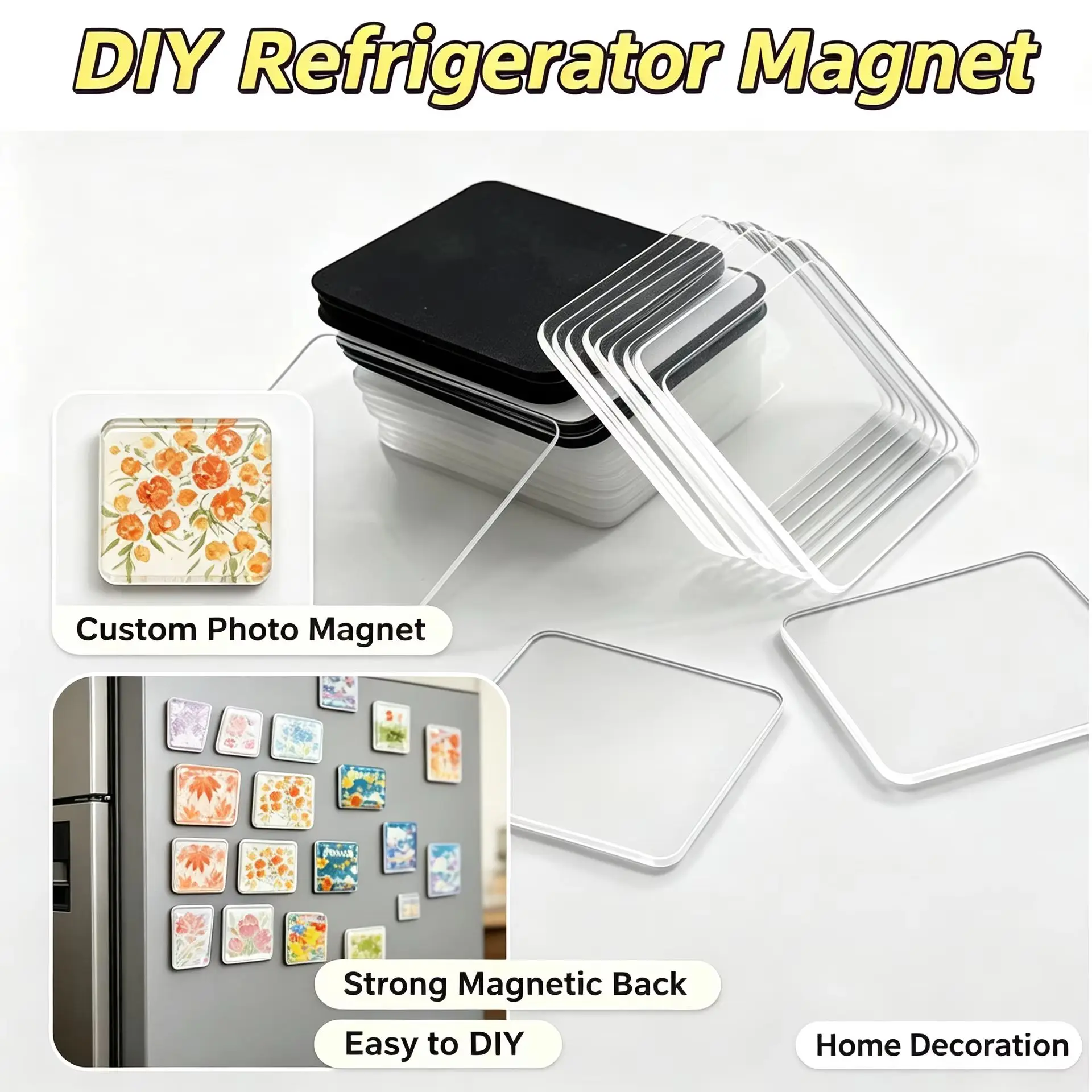 Acrylic Fridge Magnet Rectangle DIY Refrigerator Magnet Kit Home Decoration Photos Painting Interaction Handmade Crafts
