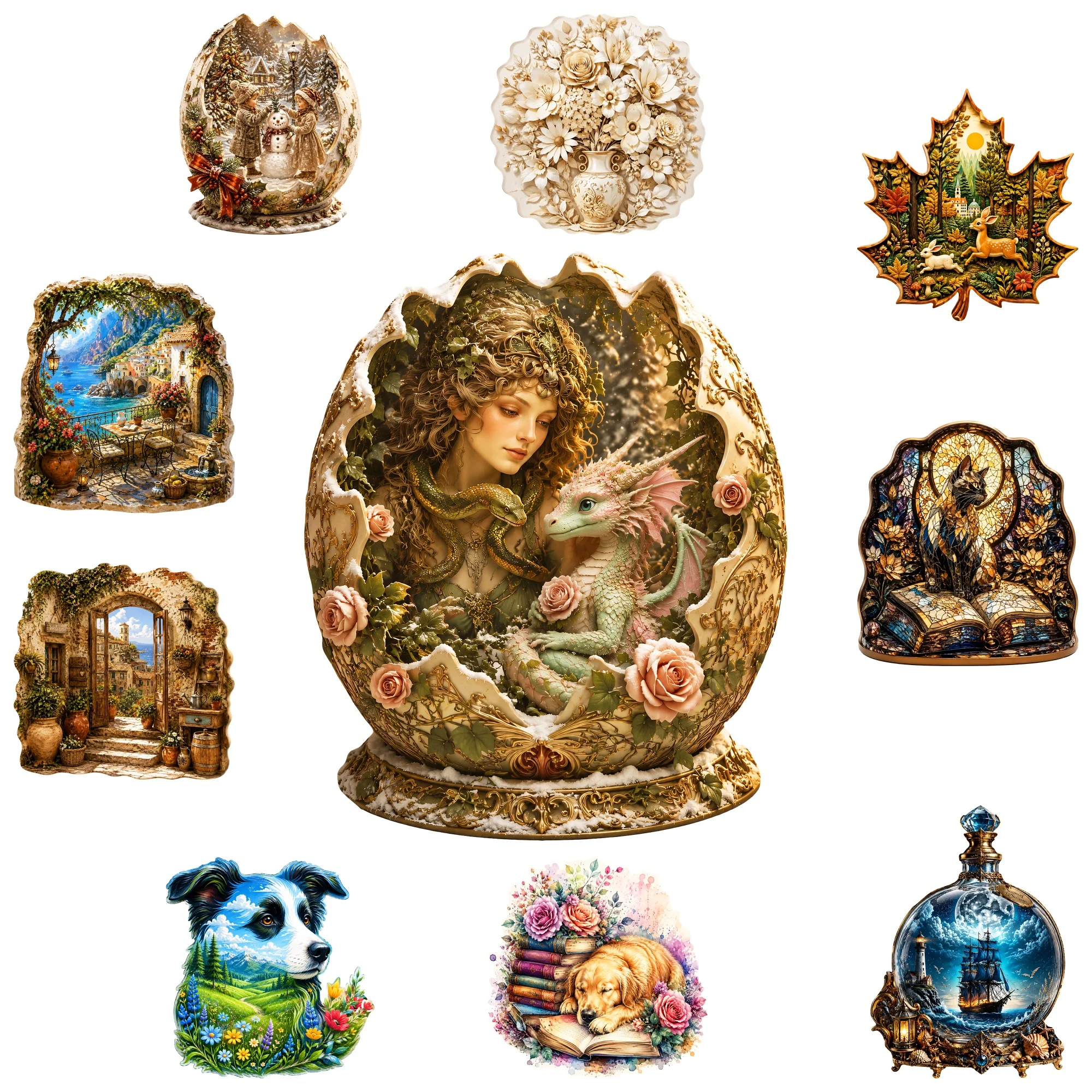 Girl and Deer Flat Wooden Puzzle Brain Teaser Animal Jigsaw Puzzle Tabletop Puzzle Game Gift for Teens and Kids