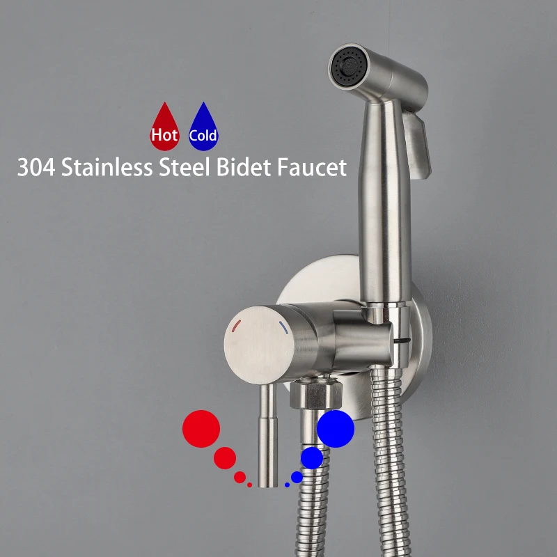

ULA Stainless Steel Bidet Faucet Brushed Portable Toilet Bidet Faucet Mixer Hot Cold Water Bathroom Valve Set Hygienic Shower