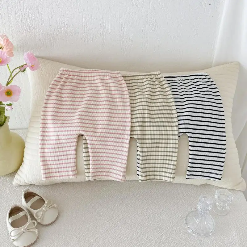 

2025 Summer New Baby Cotton Leggings Comfortable Versatile Girls Cute Striped Leggings Infant Thin Capri Pants Toddler Clothes