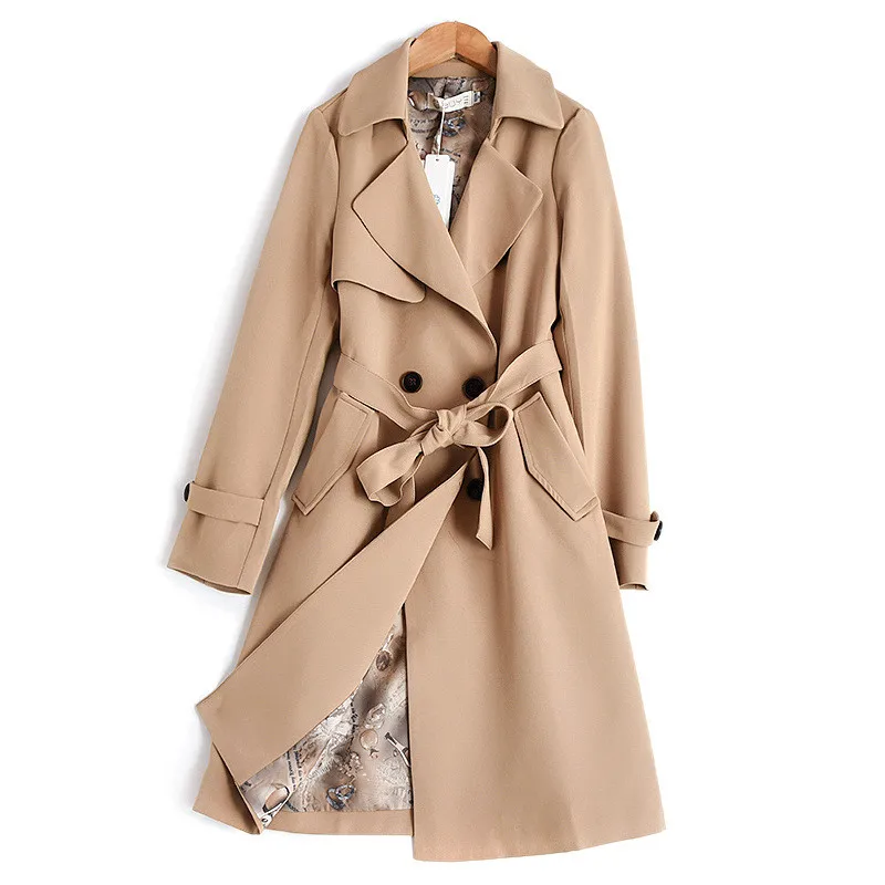 

Nice New Spring Autumn Long Trench Coat Women Slim With Belt Fashion Classic Double Breasted Windbreaker Outerwear Overcoat