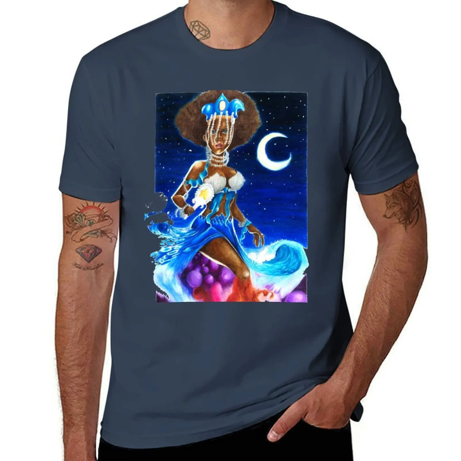 

Футболка богини Iemanja, хлопковая футболка, мужские футболки с аниме для мужчин, футболка