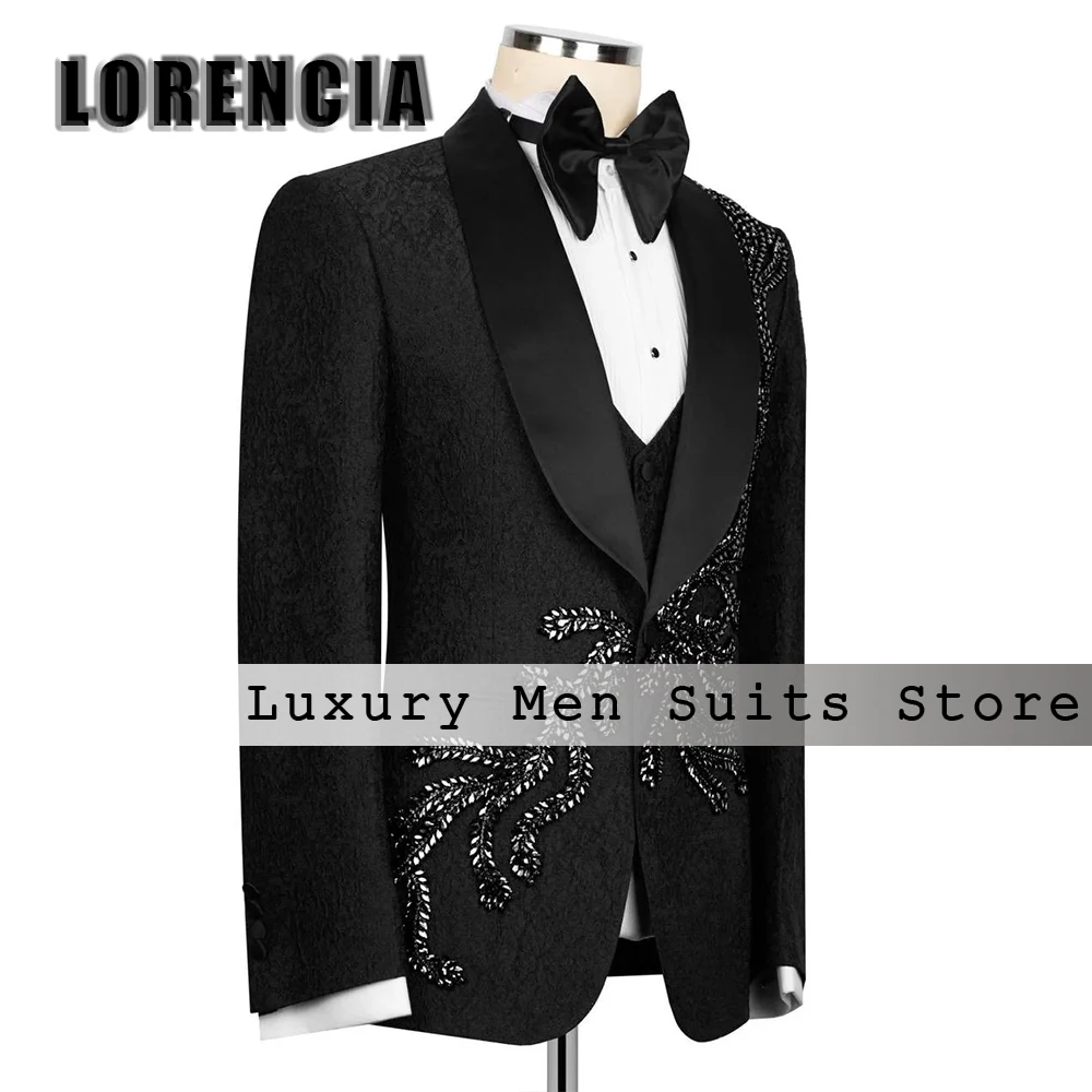 

Elegant Jacquard Suits for Men 3 Pieces Shawl Collar Tuxedos Evening Party Outfits Customized Blazer Pants Vest costumes homme