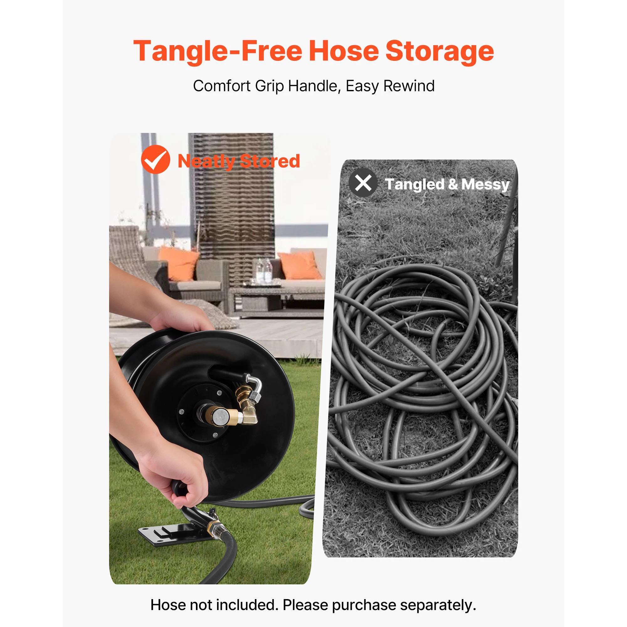 SucceBuy Pressure Washer Hose Reel 50 ftx3/8 in Steel Bracket-Mounted 4000PSI Max Manual Power Hand Crank for Car/Floor Washing