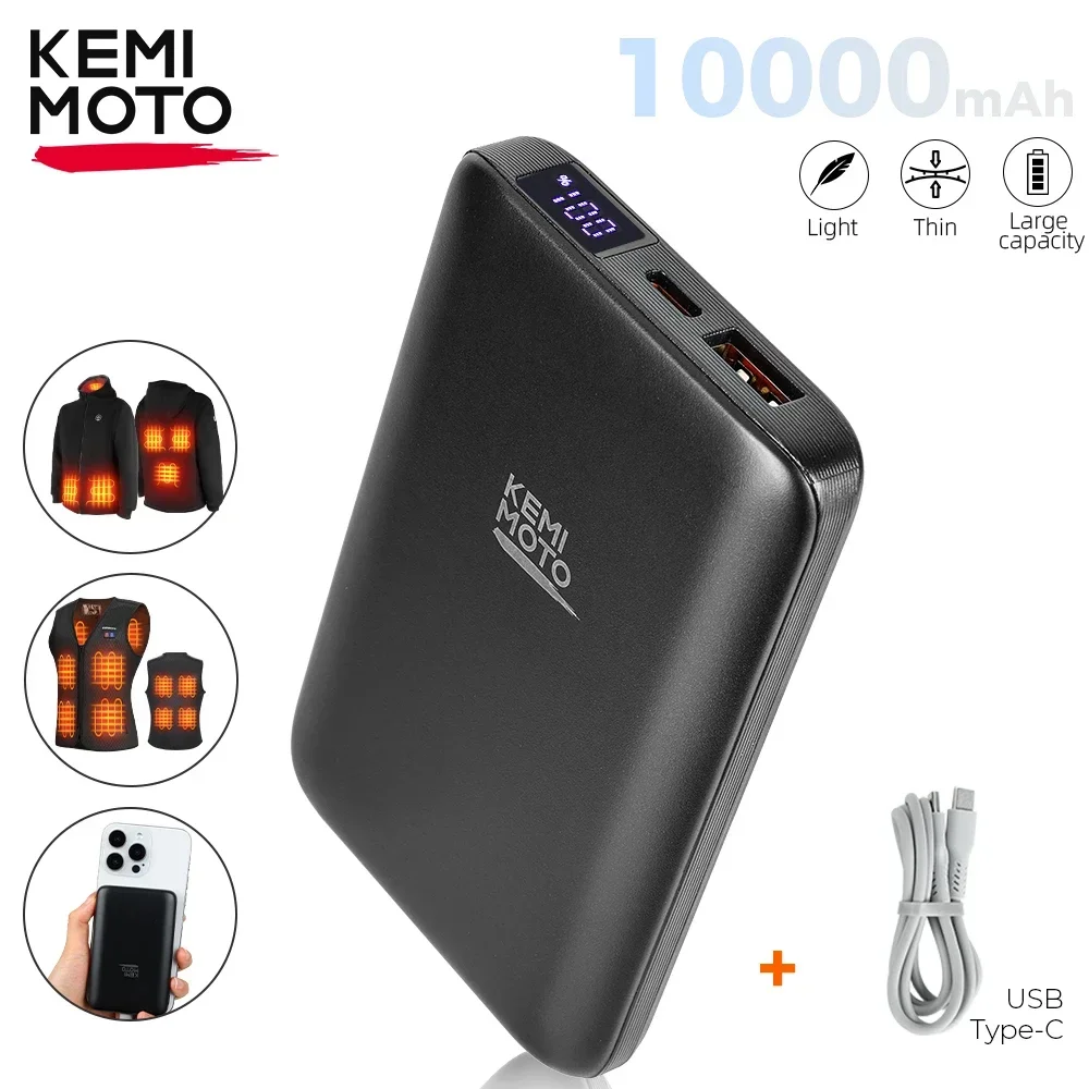 

KEMIMOTO 10000mAh Battery Power Bank 5V for Heated Jackets Vests Heated Warmer fast Rechargeable Safety Certification Batteries