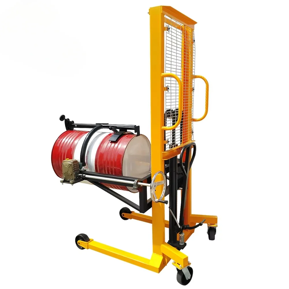 350kg drum carrier hydraulic manual oil drum mover lifter trolley lift 1m tilting drum stacker truck