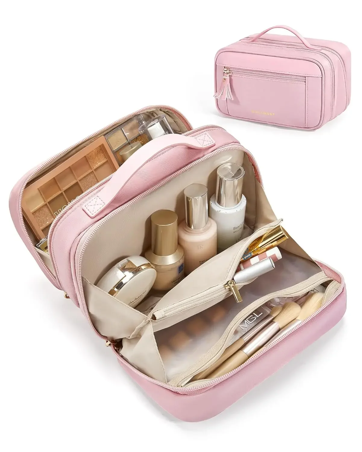 Дорожная косметичка BAGSMART, косметичка для женщин, широко открытый портативный органайзер для макияжа для женщин, предметы первой необходимости, косметика, туалет