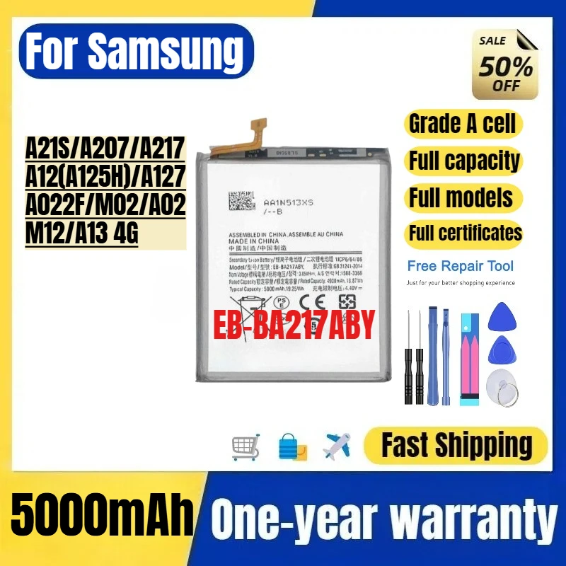 EB-BA217ABY for Samsung A21S/A207/A217/A12(A125H)/A127/A022F/M02/A02/M12/A13 4G Phone Battery Replacement Bateria with Tools