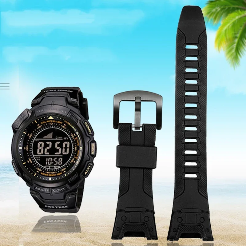 

Silicone Rubber Watchband For Casio PROTREK Series PRG-110Y/PRW-1300Y PRG-130Y/PRW-1500Y Black Strap Waterproof Sports Bracelet