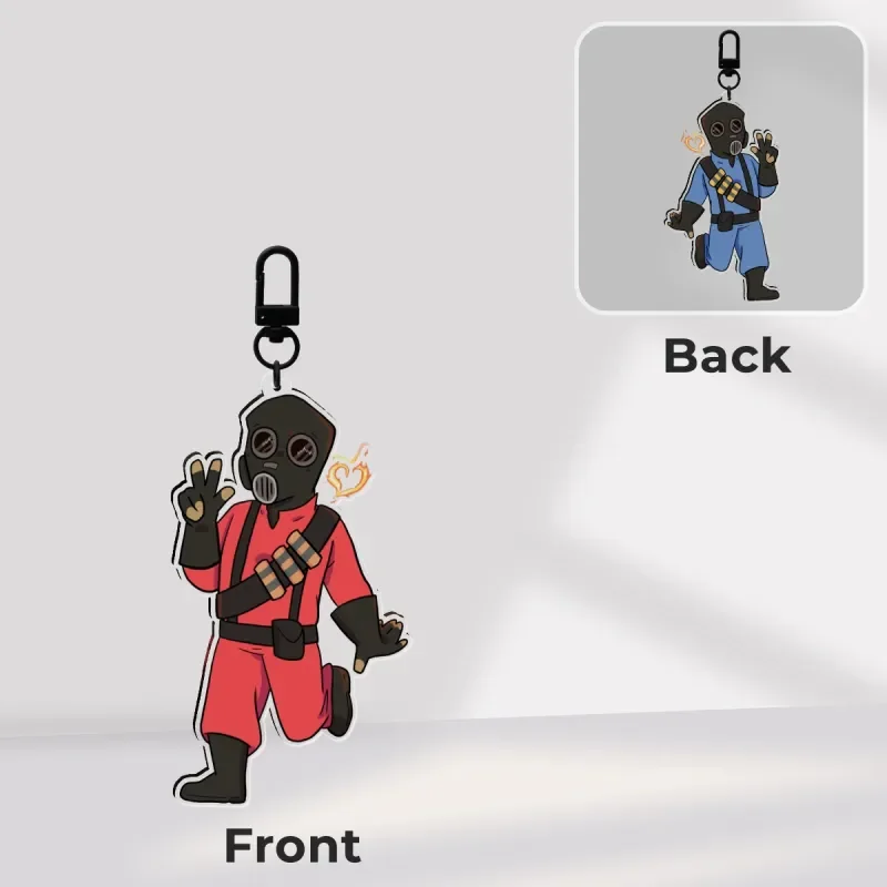Team Fortress 2 Pyro Acrylic Keychain TF2 Pyros Game Character Charm Pendant Backpack KeyRing Decor Gift for Fans Gamers