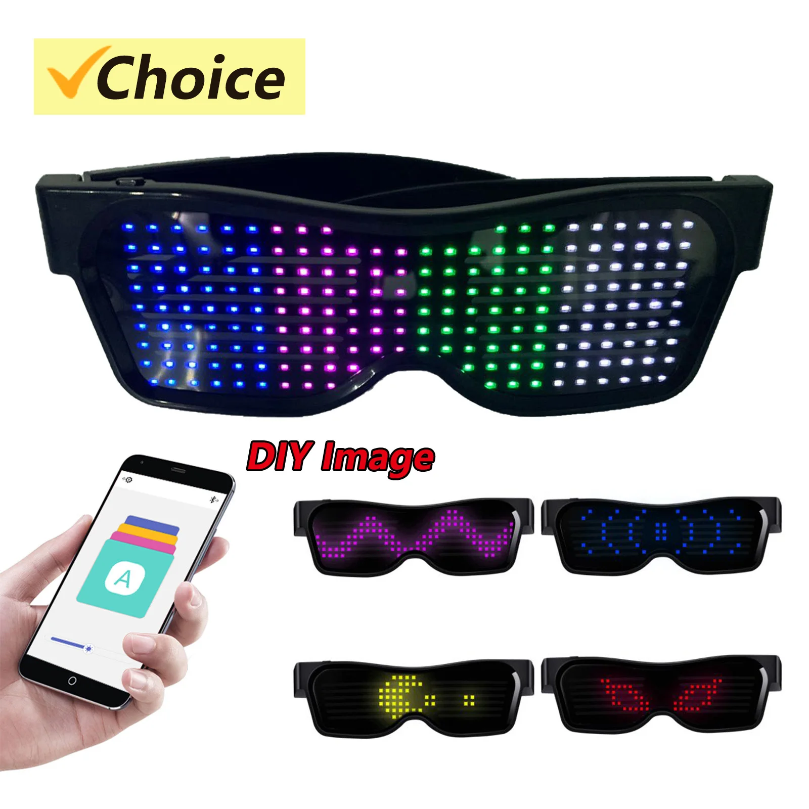 LED Glasses for Halloween Party Rave Music Festival Customizable BT LED Glasses DIY Message 31 Animations 11 Pictures Music Mode