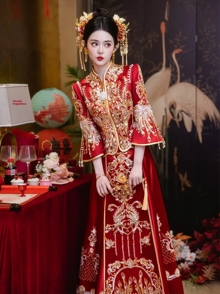 

plus Size Chinese Sle Wedding Dr 2026 New Design Wedding Gown for Brides Spring Summer Slimming Dragon And Pho...