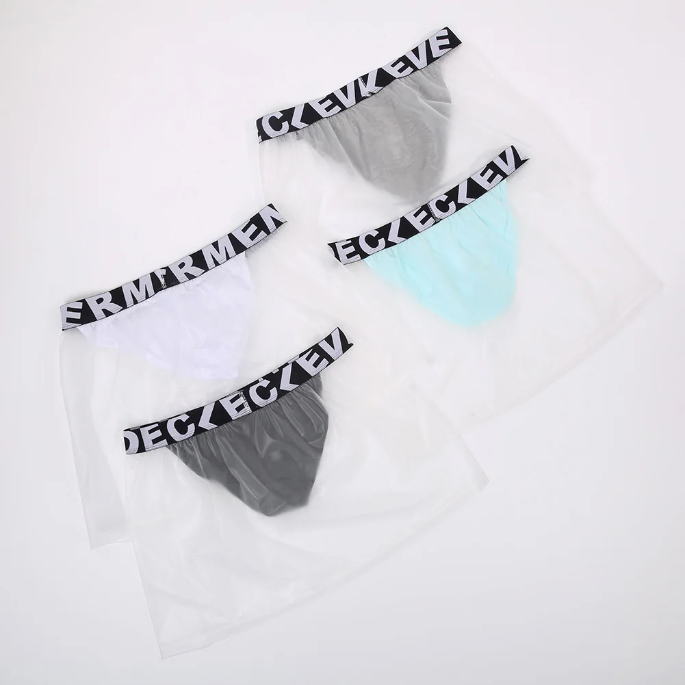 

Men Transparent Underwear Boxers Shorts Thin Side Split G String Lounge Sexy Lingerie Sissy Erotic Skirt