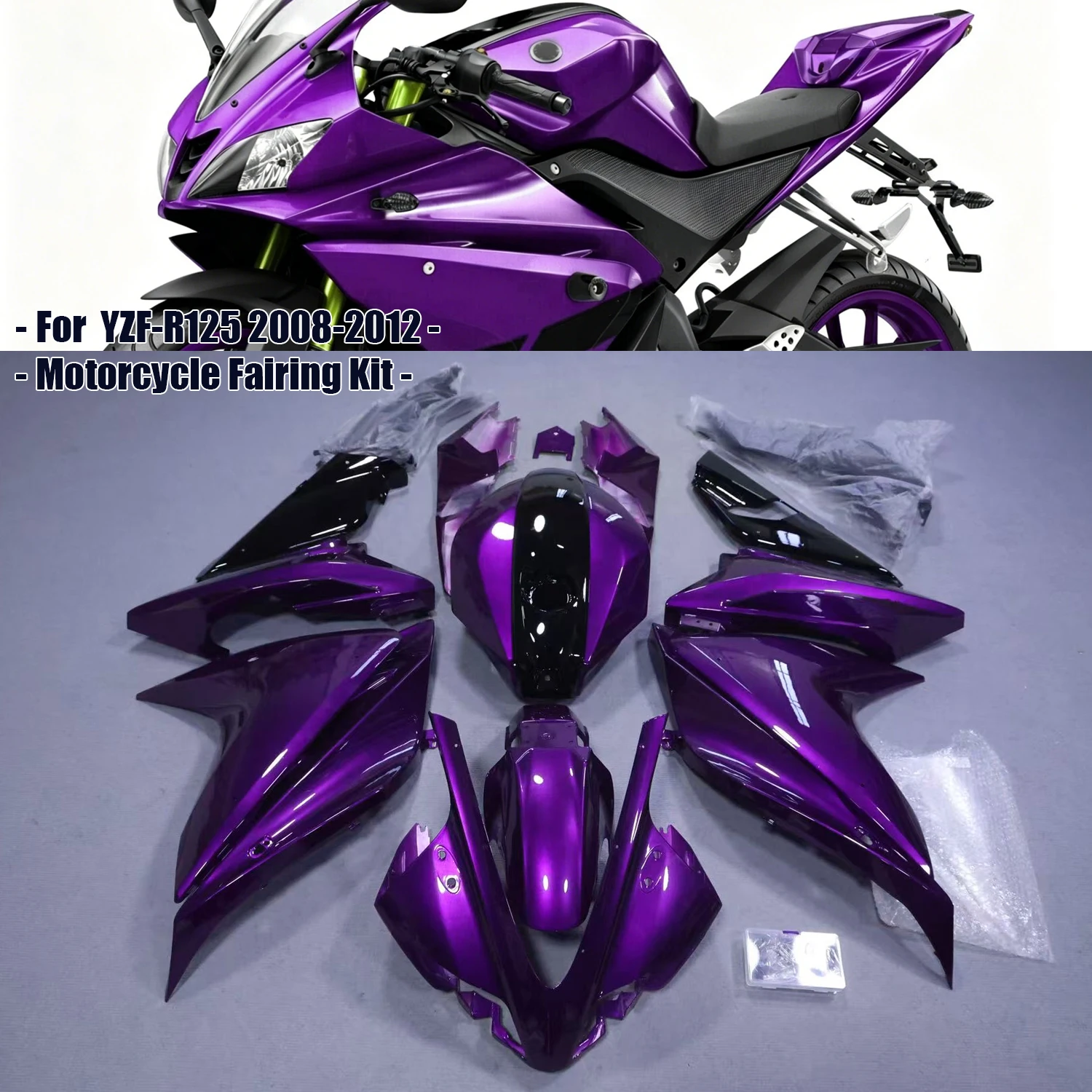 Fit for Yamaha Yzf R125 2008-2012 Motorcycle Plastics Fairing Kit Injection Mold Bodywork Panel Kit Yzf-R125 2013-2018 Purple
