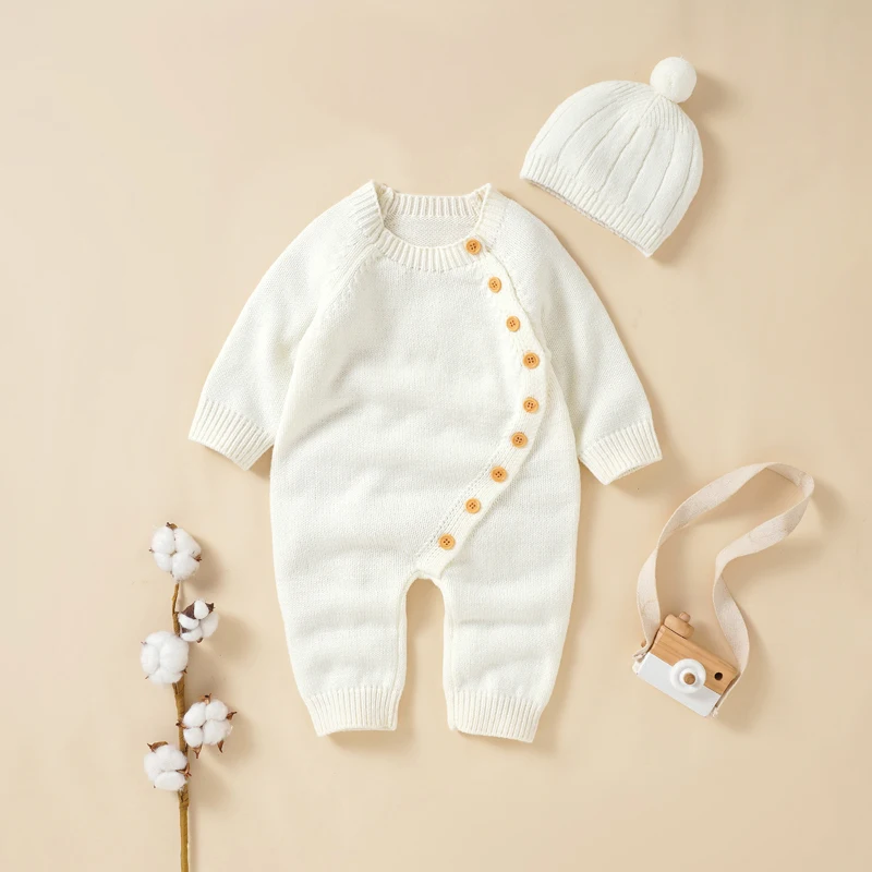 

Autumn Baby Romper Knitted Newborn Girl Jumpsuit Outfits Long Sleeve Infant Boy Bebe Clothing Hat Fashion Onesies 0-18M Playsuit