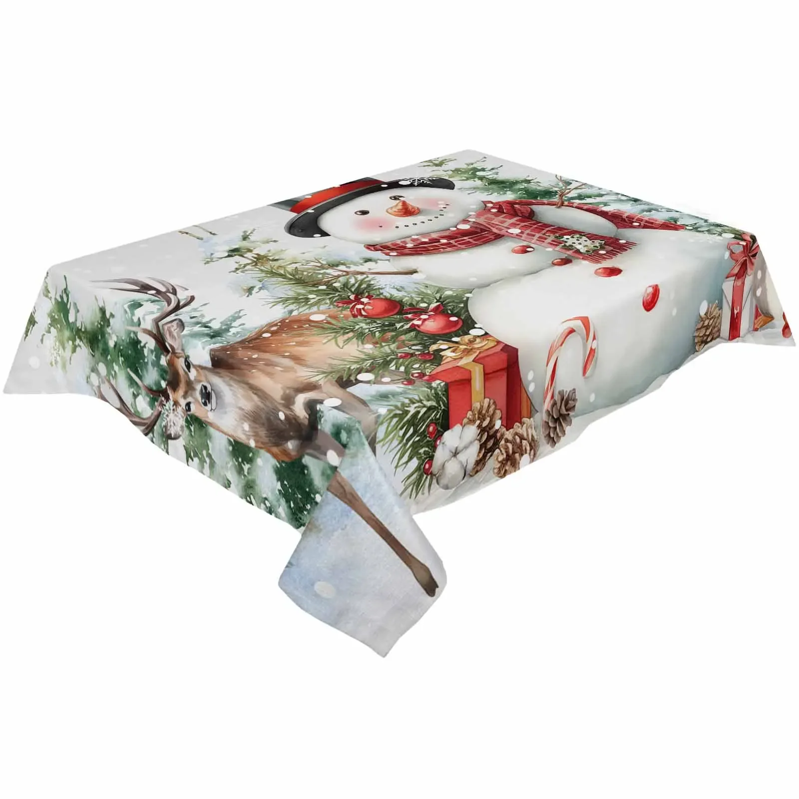 Christmas Snowman Berry Squirrel Tablecloth Holiday Dining Table Decor Table Cover Rectangular Wedding Decoration Tablecloth