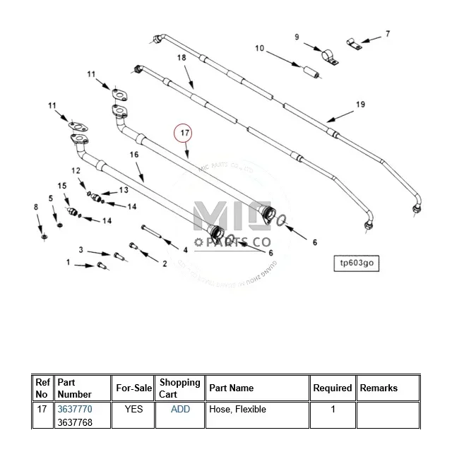 Competitive Price Machinery High Quality Engine Parts Flexible Hose 3637768 for Export