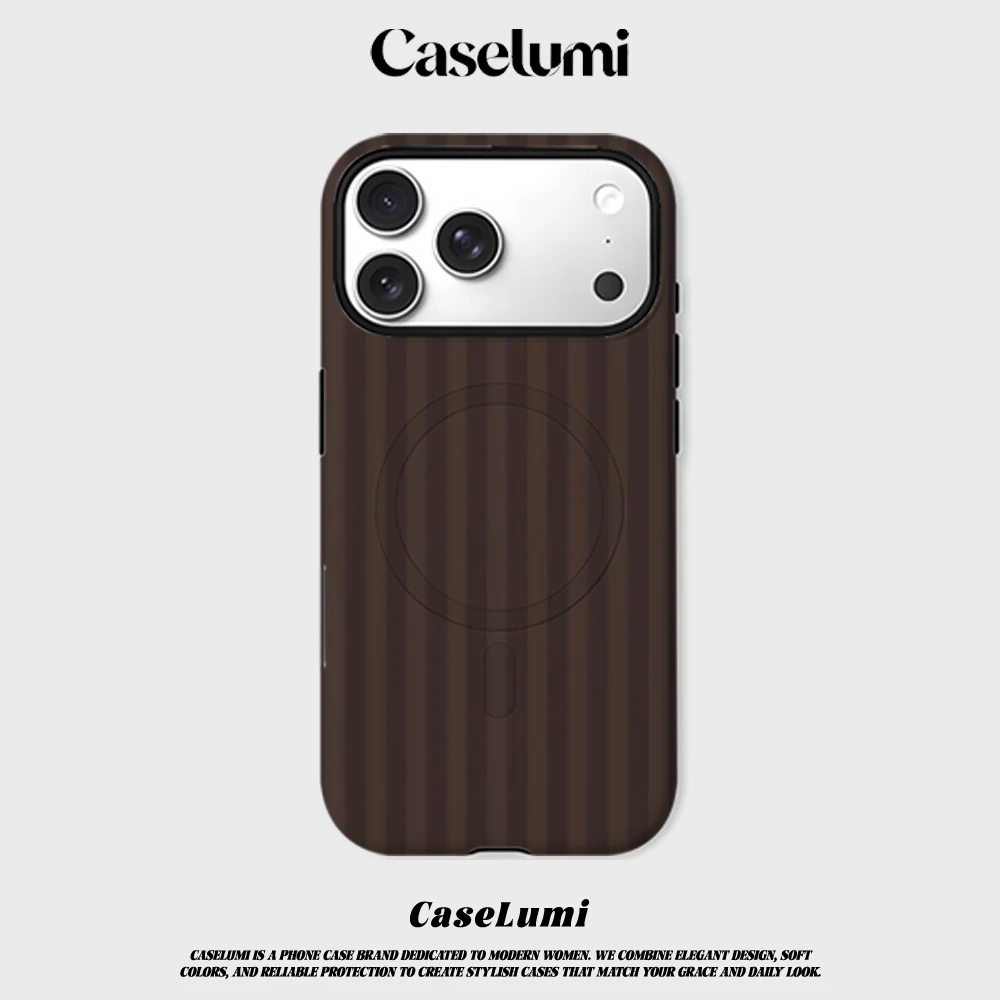 CaseLumi Matte Bumper für MagSafe Hülle für iPhone 17 16 15 14 Plus 13 Pro Max Stoßfeste Harte PC-Hülle Dunkelbraune Streifen Abdeckung – Detail 3