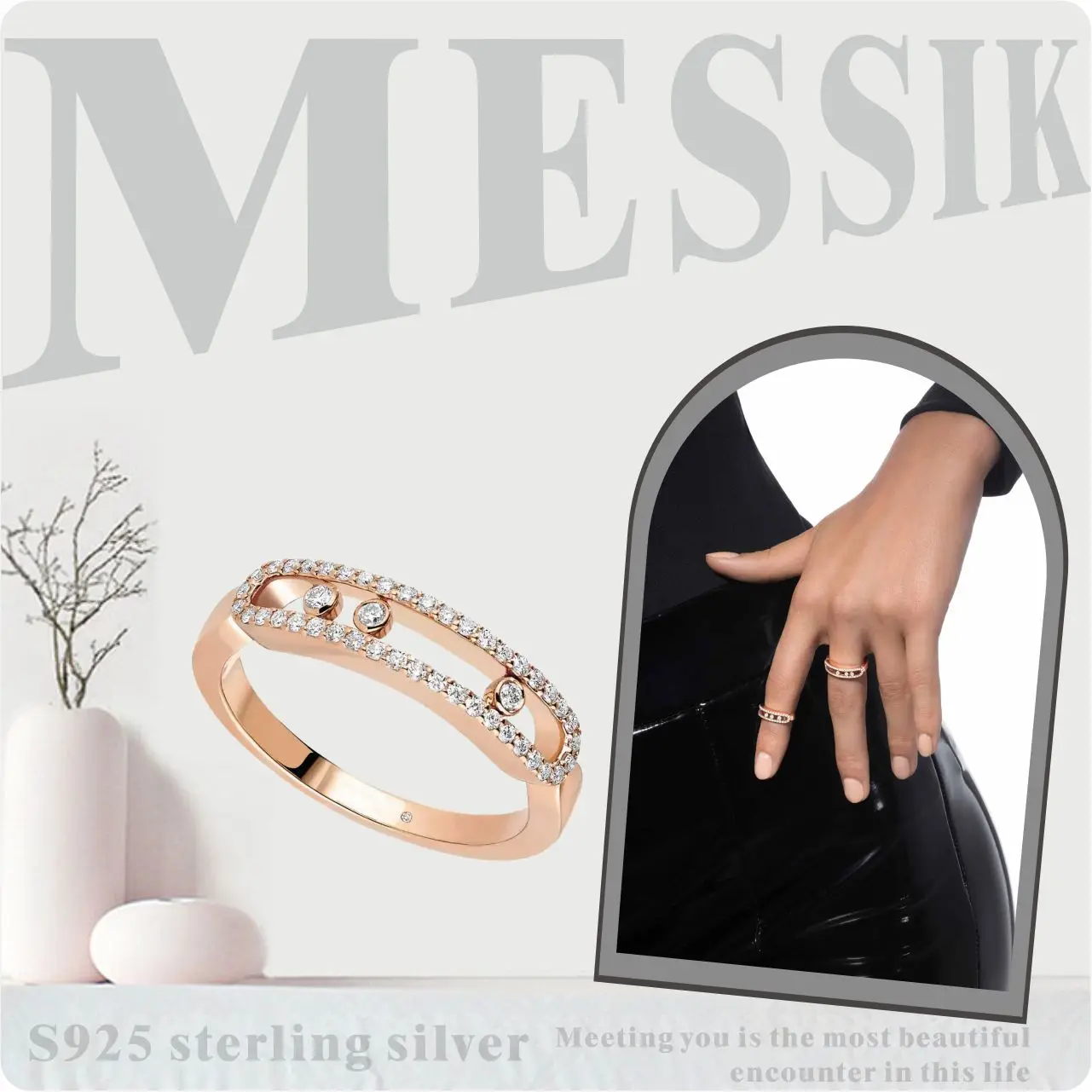 

Classic Fashion 2024 New Ring Messik - Style Sterling Silver s925 MOVE ClassiQUE PAV É Series Moving Diamond Special Ring