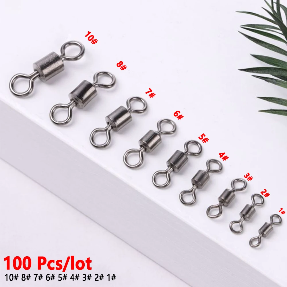 100 Pcs/lot High Strength Fishing Swivels Bearing Solid Rings Rolling Fishing Connector Fishing Tackle Accessories Multi Sizes